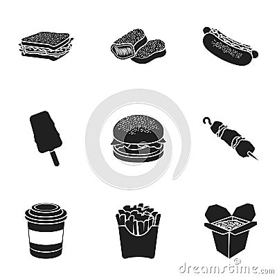 Fast food set icons in black style. Big collection of fast food vector symbol stock Vector Illustration