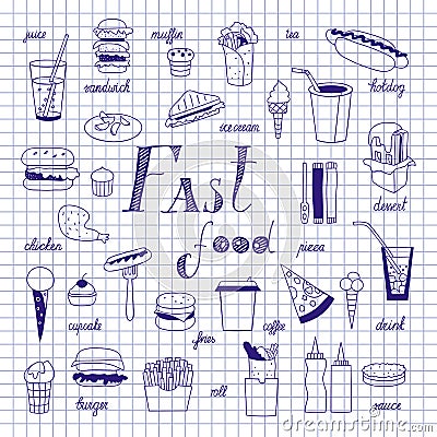 Fast food sketch Vector Illustration