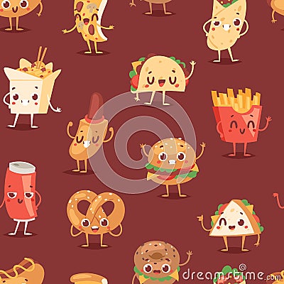 Fast food smile vector cartoon expression characters of hamburger or cheeseburger with fast-food emotion of burger or Vector Illustration