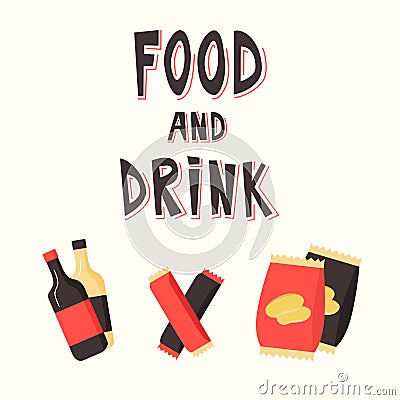 Fast food snacks and drink. Flat vector illustration. Vending machine Vector Illustration