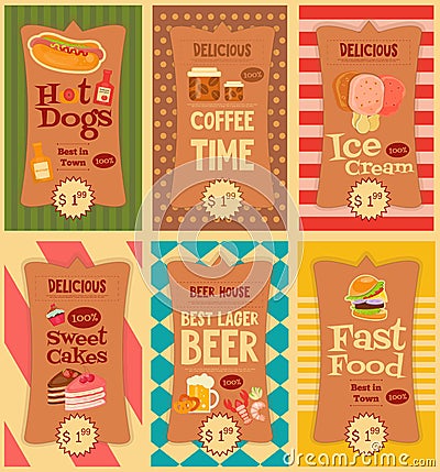 Fast food stickers collection Vector Illustration