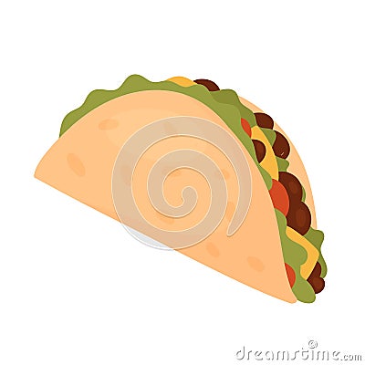 Fast food tacos, tasty fastfood snack, unhealthy Mexican tacos with meat and vegetables Vector Illustration