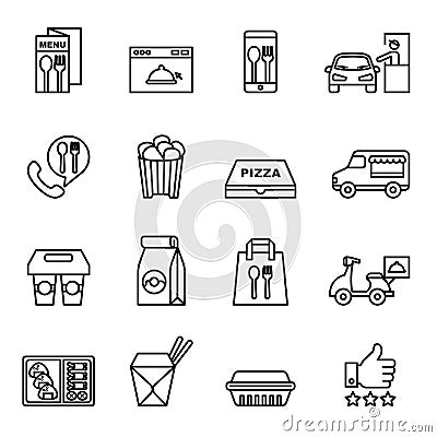 Fast food, Take away, Package icons for delivery. Vector Illustration