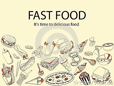 Fast food. It is time delicious meal banner vector illustration Vector Illustration