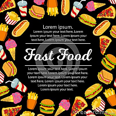 Fast Food Vector Frame. Vector Illustration