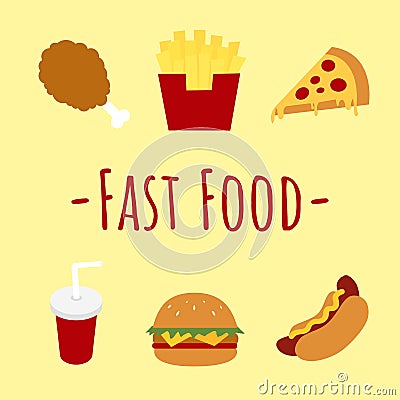 Fast Food Vector with yellow background Vector Illustration
