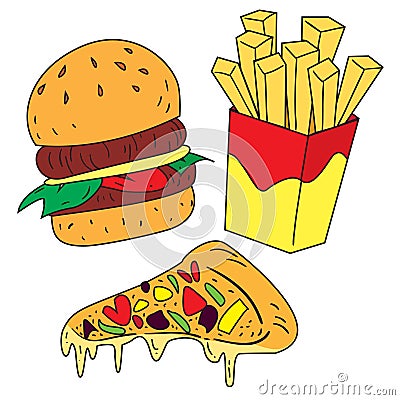 Fast Foods Doodle Vector Illustration