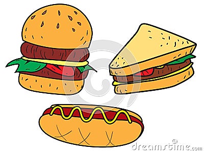 Fast Foods Doodle Vector Illustration