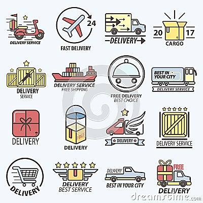 Fast Free Delivery Service Transports Logo Set Vector Illustration