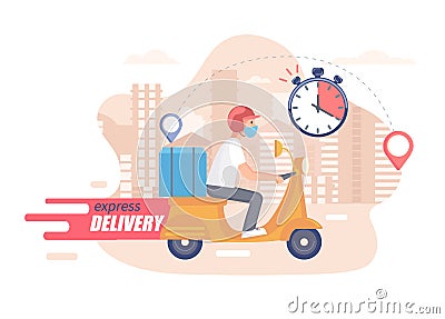 Fast,free and healthy scooter delivery concept. Vector Illustration