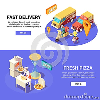 Fast Fresh Pizza Banners Vector Illustration