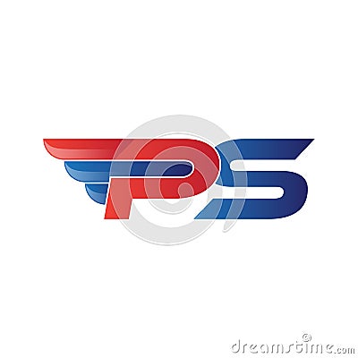 Fast initial letter PS logo vector wing Vector Illustration