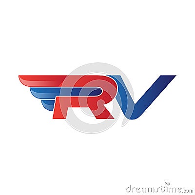 Fast initial letter RV logo vector wing Vector Illustration