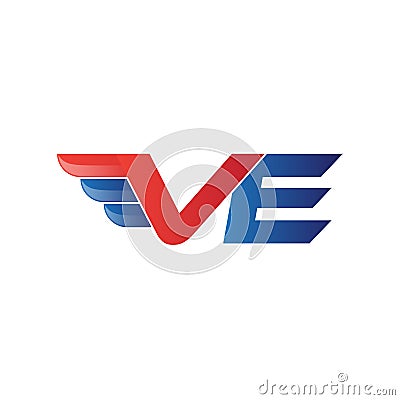 Fast initial letter VE logo vector wing Vector Illustration