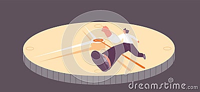 Fast lifetime. Woman hurries, jumps over clock arrow. Deadline concept, be late to work. Young girl life speed. Female Vector Illustration