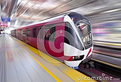 Fast LRT train in motion, Kuala Lumpur Stock Photo