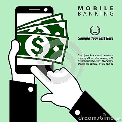 Fast money and mobile equipment in hand Vector Illustration