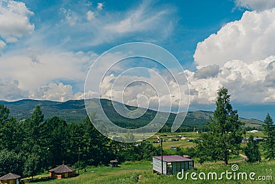 the fast mountain river bely ius in Khakassia on a hot summer day. Stock Photo