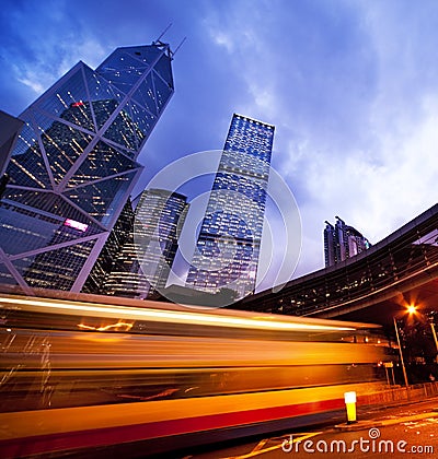 Fast moving bus Stock Photo