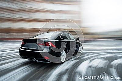 Fast moving car winter version Stock Photo