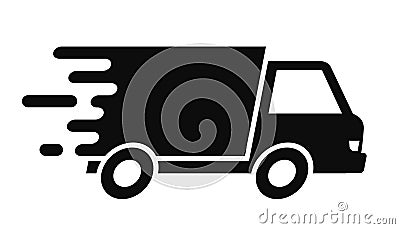 Fast moving shipping delivery truck icon, free delivery sign, free and express shipping service icon, shipment van pack, courier Vector Illustration