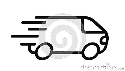 Fast moving shipping delivery truck line icon, free delivery sign, free and express shipping service icon linear, shipment van Vector Illustration