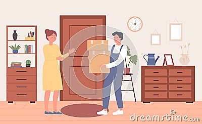 Fast online delivery post service to home door by courier Vector Illustration