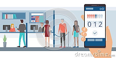 Fast queue app on smartphone Vector Illustration