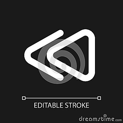 Fast reverse button pixel perfect white linear ui icon for dark theme Vector Illustration