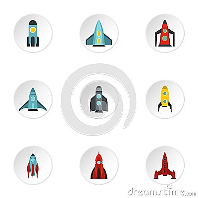 Fast rockets icons set, flat style Vector Illustration