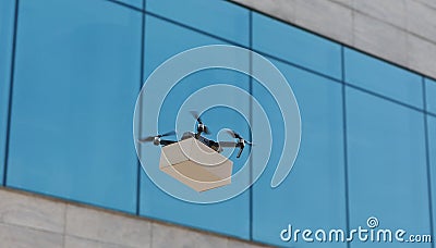 Fast and safety air delivery in the city, quadrocopter or drone Stock Photo