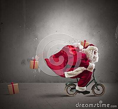 Fast Santa Claus on the bike Stock Photo