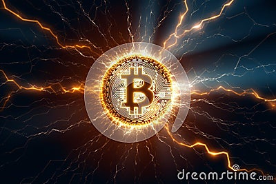 Fast and secure bitcoin transactions in DeFi's lightning network representation Stock Photo