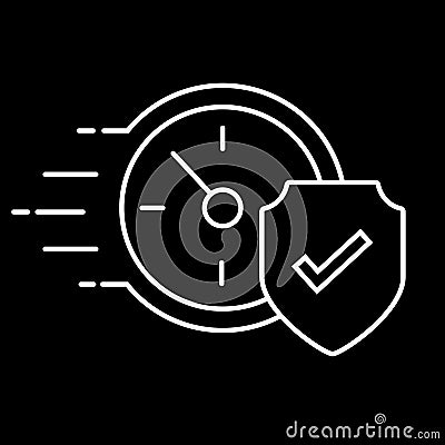 A fast and secure icon with a clock and a shield, representing speed, security, protection, and reliability Vector Illustration