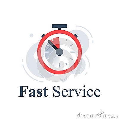 Fast service concept, last minute stopwatch, time clock, deadline timer, last offer countdown, quick order delivery Vector Illustration