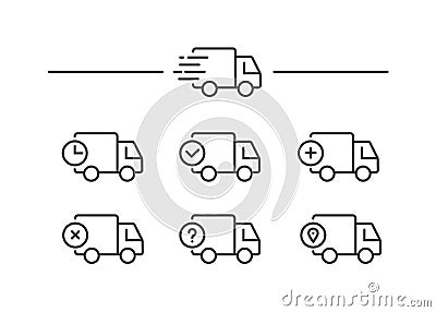 Fast shipping delivery truck. Set of Line icons. Vector illustration Vector Illustration