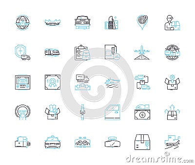 Fast Shipping linear icons set. Express, Expedited, Rapid, Swift, Instant, Quick, Priority line vector and concept signs Vector Illustration