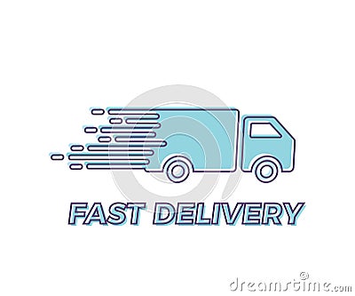 Fast Shipping service Icon with truck driving fast. Vector trendy outline illustration for express delivery concepts Vector Illustration