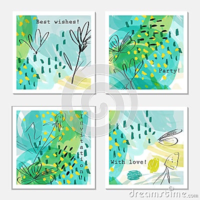 Fast sketched garden floral on green doodles Stock Photo