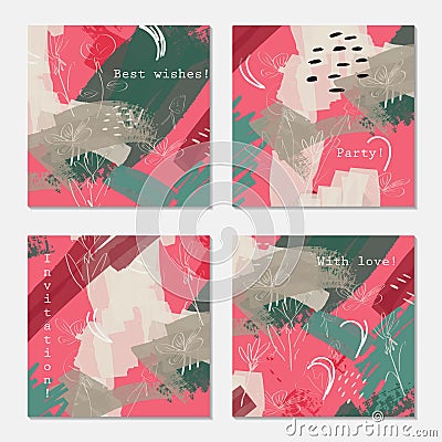 Fast sketched garden floral on red rough strokes Stock Photo