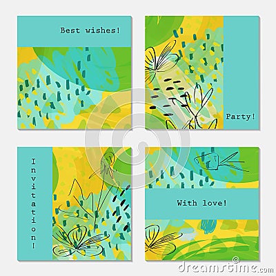 Fast sketched garden floral on yellow green rough strokes Stock Photo