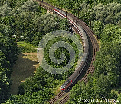Fast sloavakia train from Skalka view point near Kysak station Stock Photo