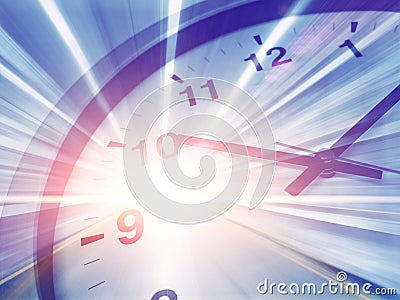 Fast speed time clock moving forward to brake through timing concept Stock Photo