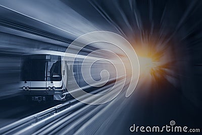 Fast speed train in metro at high speedy with motion blur effect Stock Photo