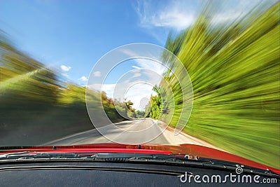 Fast Sport Car Driving in Nature Freeway Stock Photo