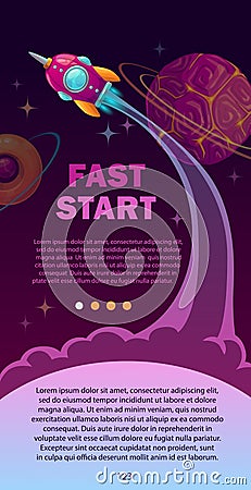 Fast start concept illustration. Space banner with rocket. Vector Illustration