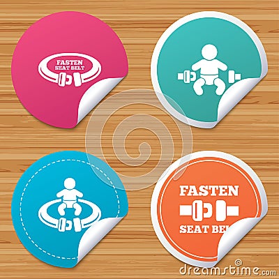 Fasten seat belt signs. Child safety in accident. Vector Illustration
