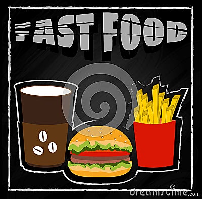 Fastfood on black background Vector Illustration