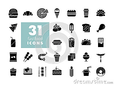 Fastfood, Food court vector glyph icon set Vector Illustration