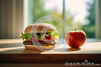 Fastfood and healthy food. Concept choosing correct nutrition or of junk eating. Generative AI technology Stock Photo